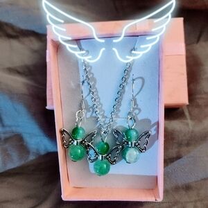 Handmade Sterling Silver Green Angel Gemstone Jewelry Set